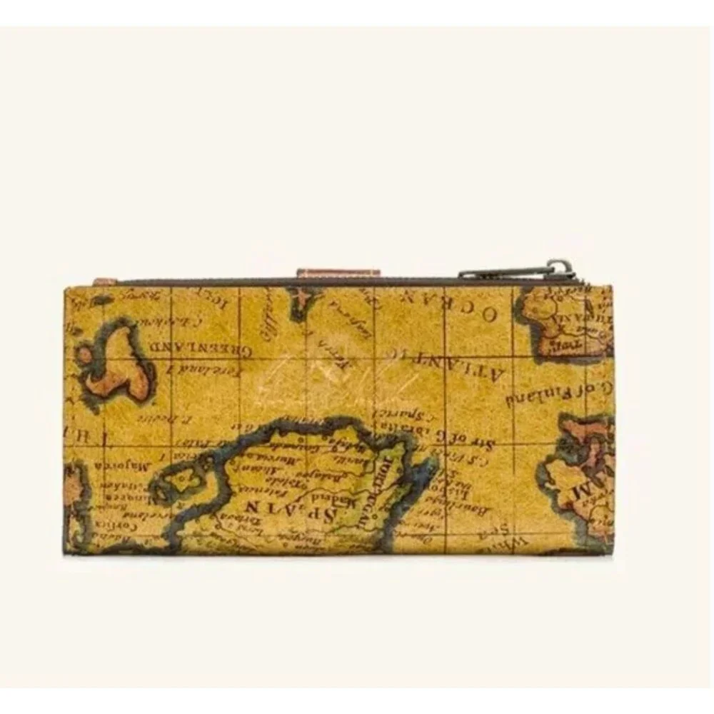 Patricia Nash Nazari Leather Bifold Wallet RFID Protection Brown European Map